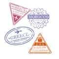 Airplane travel stamps greece morocco usa in colorful silhouette