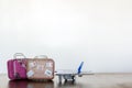 Airplane with Travel Suitcases with copy space. Travel concept Royalty Free Stock Photo