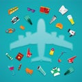 Airplane travel & tourism vector concept in flat style Royalty Free Stock Photo