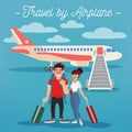 Airplane Travel. Travel Banner. Tourism Industry. Active People.