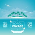 Airplane travel or tropical voyage vector concept in flat style