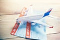 Airplane traveling and tickets booking concept Royalty Free Stock Photo