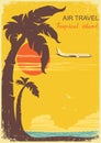 Airplane and tropical paradise old retro poster bacckground Royalty Free Stock Photo