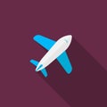 Airplane vector icon symbol, transportation, flat design, long shadow Royalty Free Stock Photo