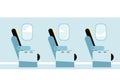 Airplane vector interior. Aircraft indoor cabin chairs seats.