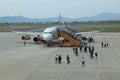 An airplane of Vietjet Air catching passengers