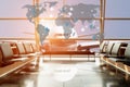 Airplane view from airport lounge in airport terminal. Royalty Free Stock Photo