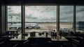 Airplane, view from airport terminal lounge, generative ai Royalty Free Stock Photo