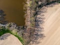 Aerial photo of pathway and pier in lake Royalty Free Stock Photo