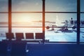 Airplane waiting for departure in airport terminal Royalty Free Stock Photo