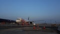 Airplane waiting for passengers on floor