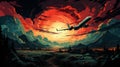 airplane at war at sunset