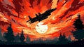 airplane at war at sunset