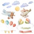 Airplane Watercolor Clipart, Baby Boy Announcement Clipart