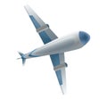 Airplane on white background. Airliner in bottom view. Vector realistic aircraft cargo. Passenger plane, sky flying