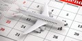 Airplane white, on a calendar background. 3d illustration.