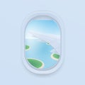 Airplane window. cartoon flat illustration. Porthole, view on the plane wing.