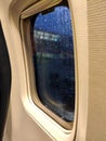 Airplane window close view Royalty Free Stock Photo