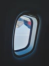 Airplane window picture bright day light