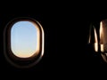 Airplane window sunset Royalty Free Stock Photo
