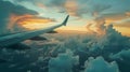 Airplane wing above clouds Royalty Free Stock Photo