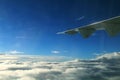 Airplane wing in the air. Flying wing, airplane wing in the sky Royalty Free Stock Photo