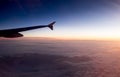 The airplane wing on amazing sunset background Royalty Free Stock Photo