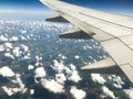 Airplane wing flying in the sky