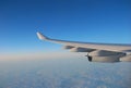 Airplane wing and blue sky