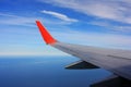 Airplane wing in blue sky Royalty Free Stock Photo