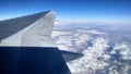 Airplane wing landscape. Airplane wing out of window Royalty Free Stock Photo