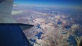 Airplane wing landscape. Airplane wing out of window Royalty Free Stock Photo