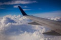 Airplane wing sky clouds Royalty Free Stock Photo