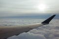 Airplane wing sky clouds Royalty Free Stock Photo
