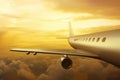 Airplane wing sunset on 3d illustrations