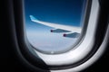 Airplane wing through plane windows during flight