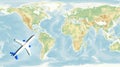 Airplane on world map  background. concept  travel. Empty space for text - booking a flight ticket Royalty Free Stock Photo