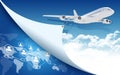 Airplane and world map with network Royalty Free Stock Photo
