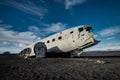 Airplane wreckage Solheimasandur Iceland on black sand beach Royalty Free Stock Photo