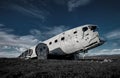 Airplane wreckage Solheimasandur Iceland on black sand beach Royalty Free Stock Photo