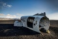 Airplane wreckage Solheimasandur Iceland on black sand beach Royalty Free Stock Photo