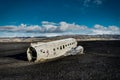 Airplane wreckage Solheimasandur Iceland on black sand beach Royalty Free Stock Photo