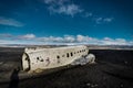 Airplane wreckage Solheimasandur Iceland on black sand beach Royalty Free Stock Photo