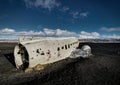 Airplane wreckage Solheimasandur Iceland on black sand beach Royalty Free Stock Photo