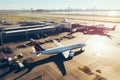 Airplanes in the airport. View from above. 3d rendering Royalty Free Stock Photo