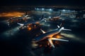 Airplanes in the airport. View from above. 3d rendering Royalty Free Stock Photo