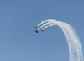 Airplanes on airshow. Aerobatic team performs flight