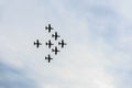 Airplanes on airshow, jets flying. Aircrafts in flying. Exciting performance. Air performance, aircrafts, flying display Royalty Free Stock Photo