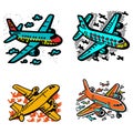 Airplanes doodle set. Vector illustration. Isolated elements on white background. Royalty Free Stock Photo