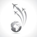 Airplanes flying around a globe Royalty Free Stock Photo